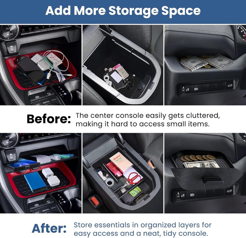 DIAMOOKY منظم كونسول مركزي مطور متوافق مع تويوتا RAV4 2025 2024 2023 2022 2021 2020 2019 ملحقات داخلية، صينية تخزين تغيير السرعة، درج تخزين جانب السائق - 3 قطع - Image 2